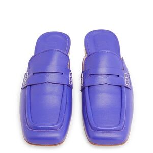 Purple Square Toe Leather Loafers (Mules)